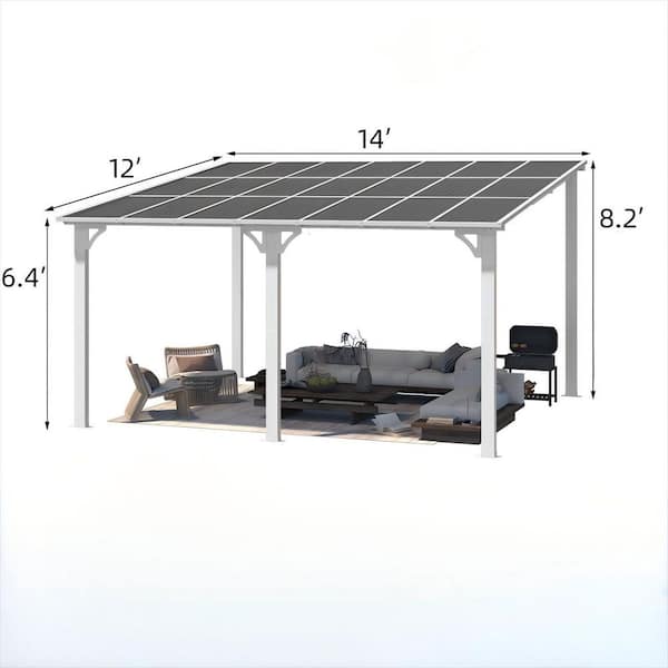 12 ft. x 14 ft. White Aluminum Patio Cover Wall-Mounted Outdoor Gazebo with Sloped Polycarbonate Roof and Gutter System
