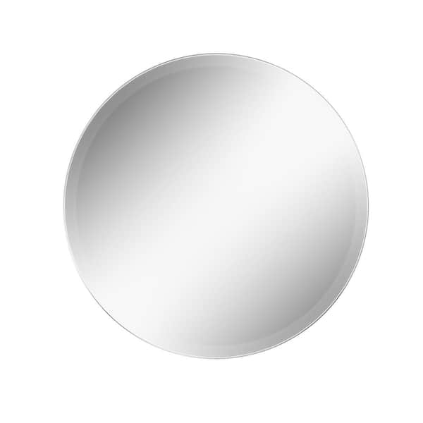 JimsMaison 32 in. W x 32 in. H Round Frameless Wall Mounted Bathroom Vanity Mirror in Sliver