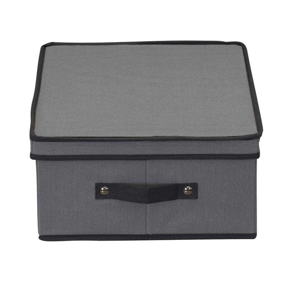 Gray Fabric Stackable Lidded Storage Box with Window
