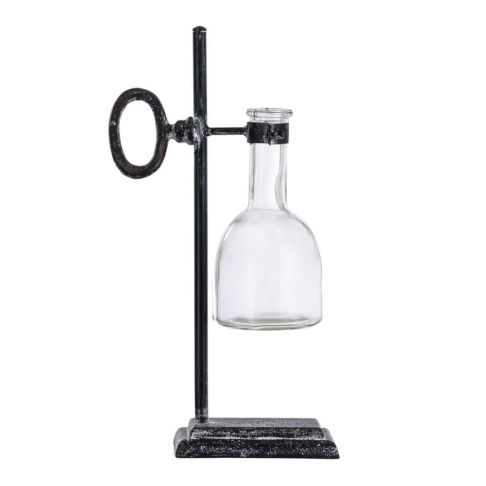 Industrial Clear Glass Table Sculpture with Antique Iron Stand