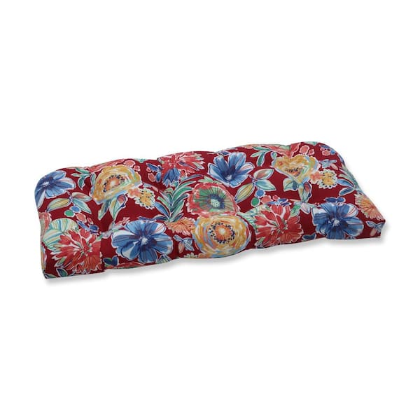 Pillow Perfect Floral Rectangular Outdoor Bench Cushion in Red