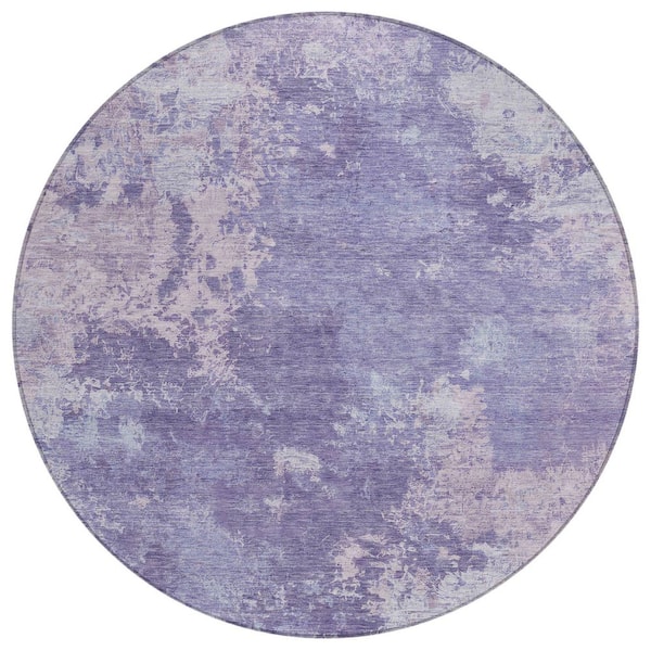 Chantille Machine Washable Indoor/Outdoor Abstract ACN2364 Plum 8 ft. x 8 ft. Round Rug