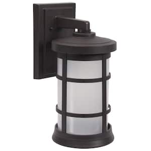 15.25 in. x 7.4 in. Bronze LED Round Composite Outdoor Wall Lantern Sconce with 4000K LED Lamp with Frost Acrylic Lens