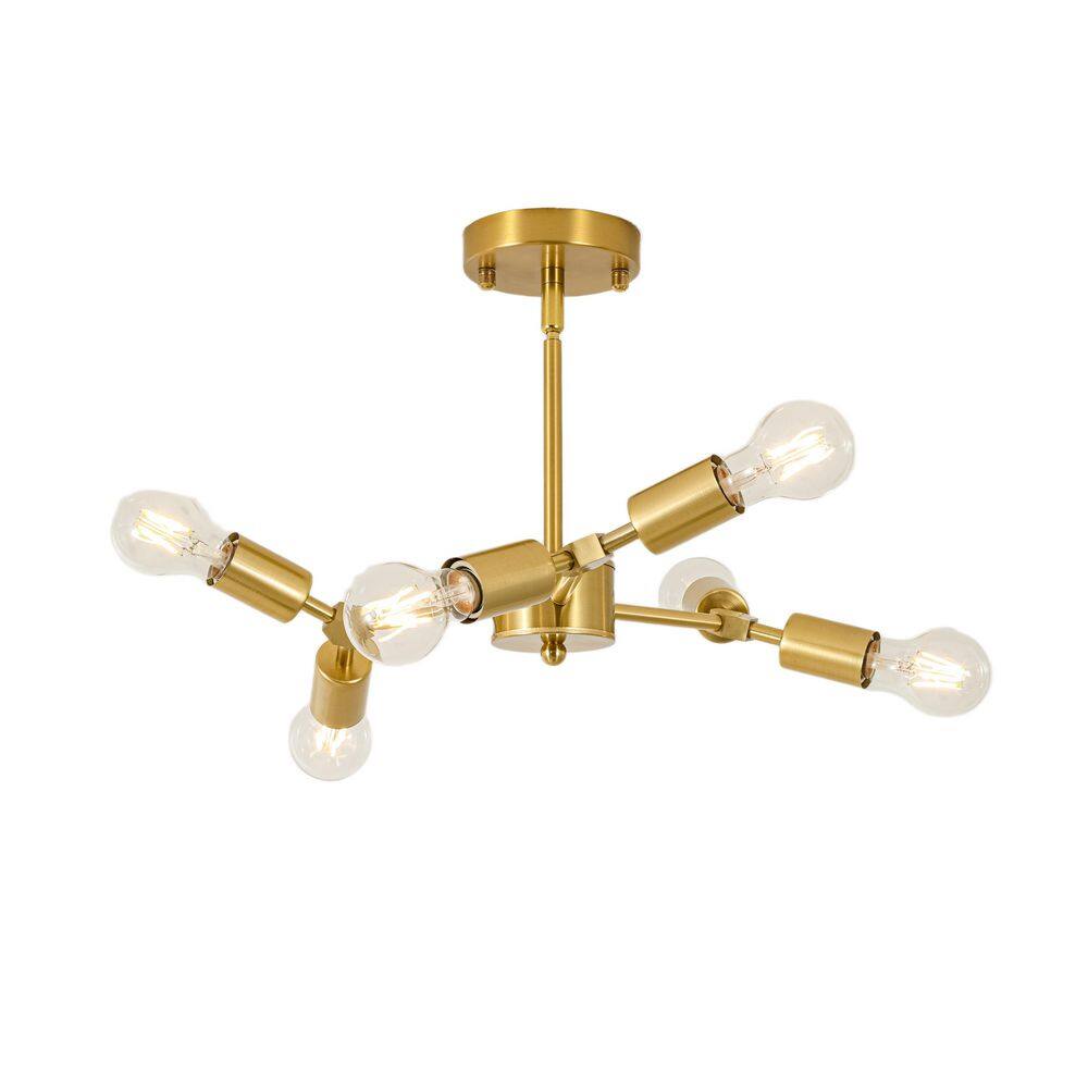 Gallman 18 in. 6-Light Modern Sputnik Brushed Brass Semi-Flush Mount Ceiling Light for Living Room Bedroom price history on PriceWatchPro