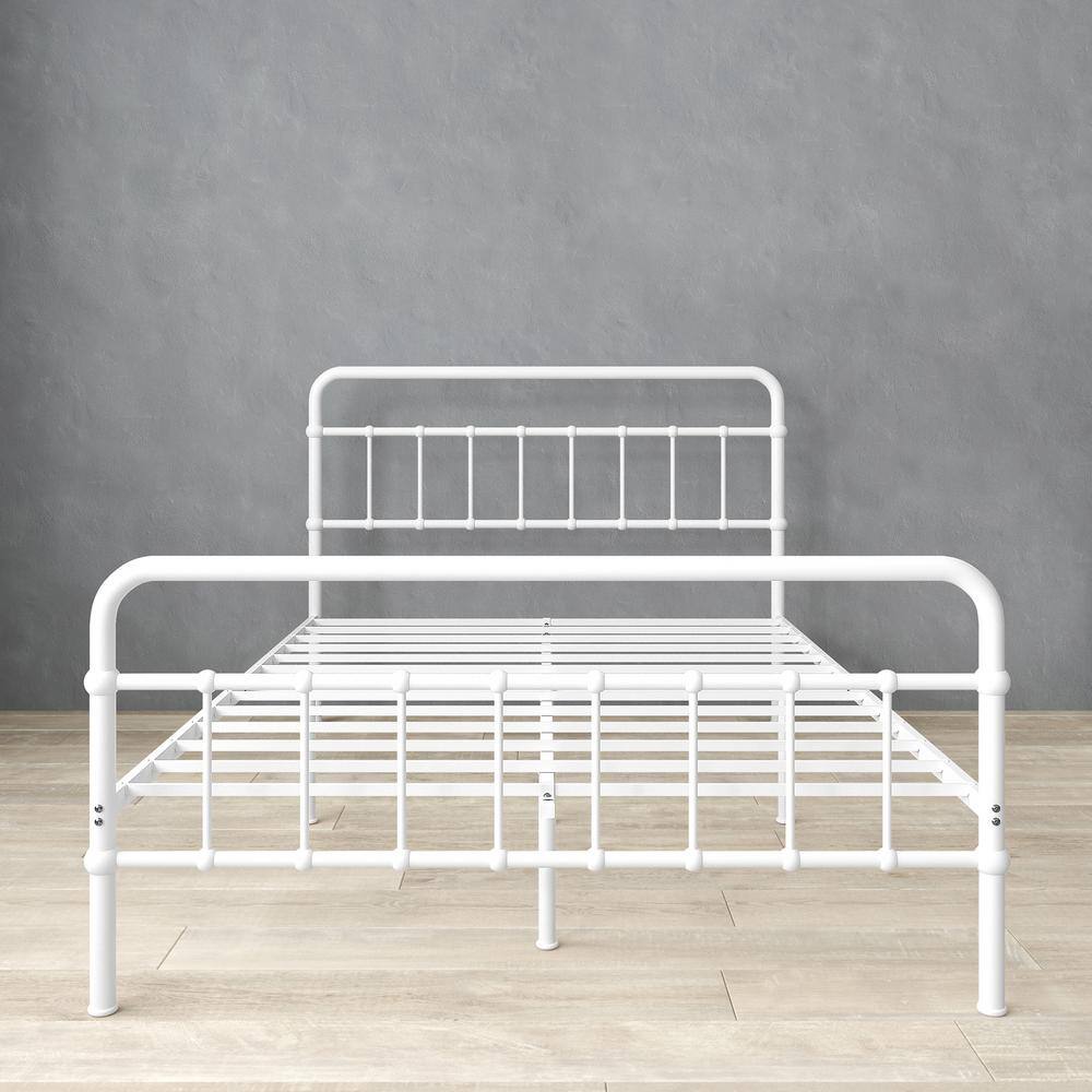 Florence White Twin Metal Platform Bed with Spindle Headboard