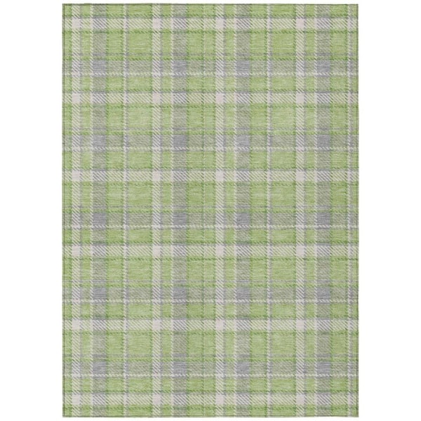 Green and Gray 10 ft. x 14 ft. Woven Plaid Rectangle Indoor/Outdoor Area Rug