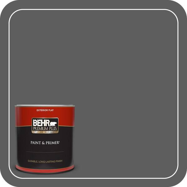 BEHR PREMIUM PLUS 1 qt. #N520-6 Asphalt Gray Flat Exterior Paint & Primer