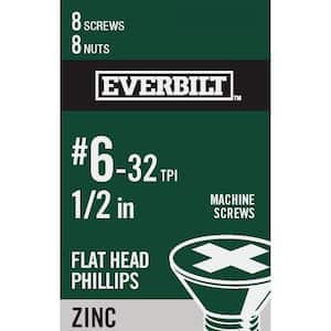 #6-32 x 1/2 in. Phillips Flat Head Zinc Plated Machine Screw (8-Pack)