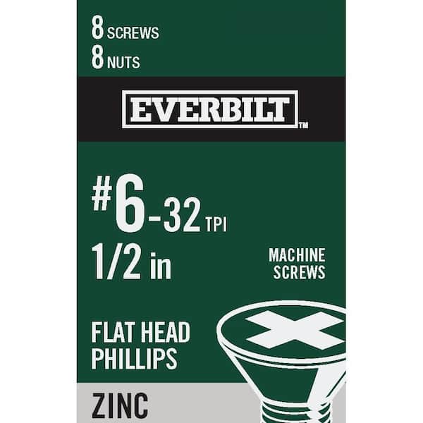 Everbilt #6-32 x 1/2 in. Phillips Flat Head Zinc Plated Machine Screw (8-Pack)