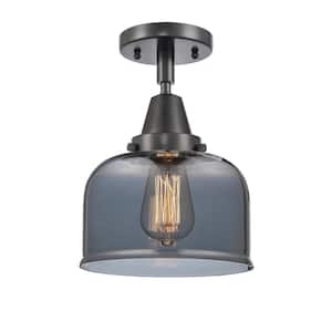 Bell 8 in. 1-Light Matte Black, Plated Smoke Flush Mount with Plated Smoke Glass Shade