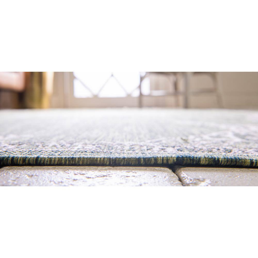 Green and Gray Synthetic Flat Woven Outdoor Runner Rug