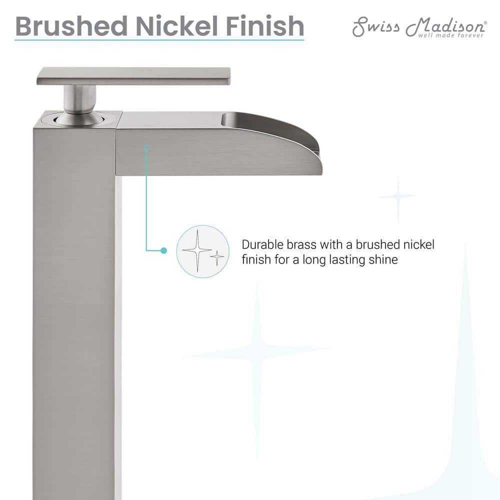 Brushed Nickel High Arc Waterfall Bathroom Faucet