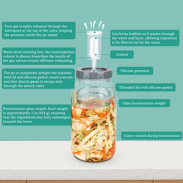 Wudkey 2-Pack Clear Glass 64 oz. Fermentation Jar Kit with