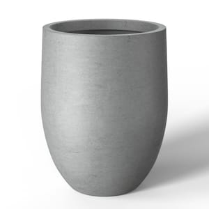 22''H Concrete Garden Flower Pots, Modern Round Lightweight Planters with Drainage Hole for Outdoor/Indoor, Natural