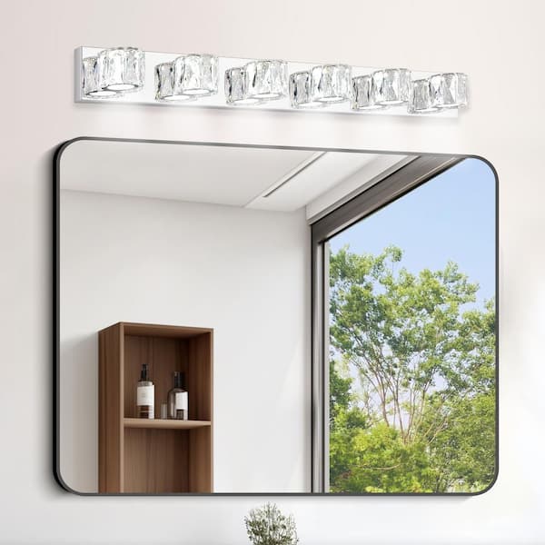 41 in. Modern Crystal 6-Light LED Wall Sconce, Elegant Chrome Bathroom Vanity Light, Buld not Included