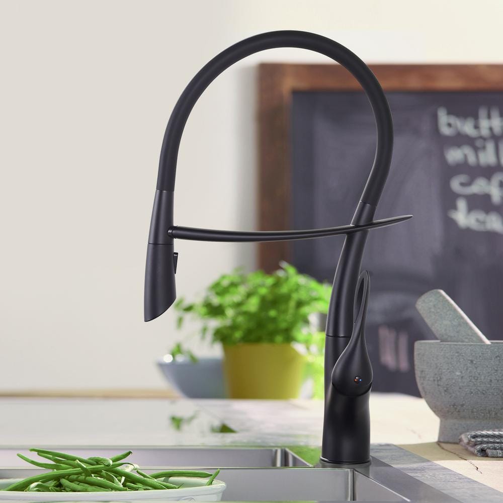 Matte Black Single-Handle Pull-Out Kitchen Faucet with Deckplate