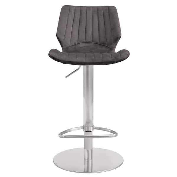 Armen Living Anika 42 in. Gray Brushed Stainless Steel Metal Bar Stool with Velvet Seat
