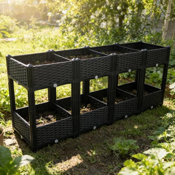 63 in. x 15.70 in. Elevated Black Polypropylene Raised Garden Bed with Drainage Plug