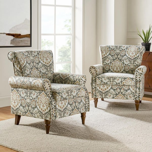 JAYDEN CREATION Auria Traditional 30 in. Pine Polyester Accent Arm Chair with Nailhead Trim and Solid Wood Legs (Set of 2)