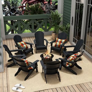 Vineyard Outdoor Black Plastic Folding Adirondack Chair (Set of 8)