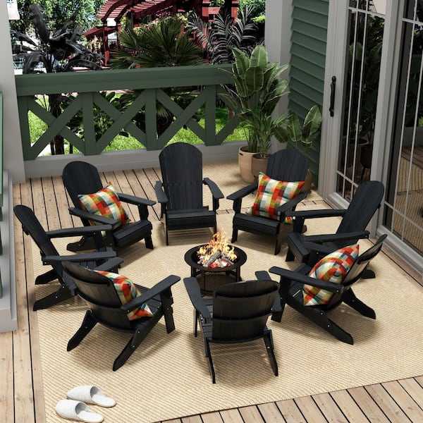 WESTIN OUTDOOR Vineyard Outdoor Black Plastic Folding Adirondack Chair (Set of 8)