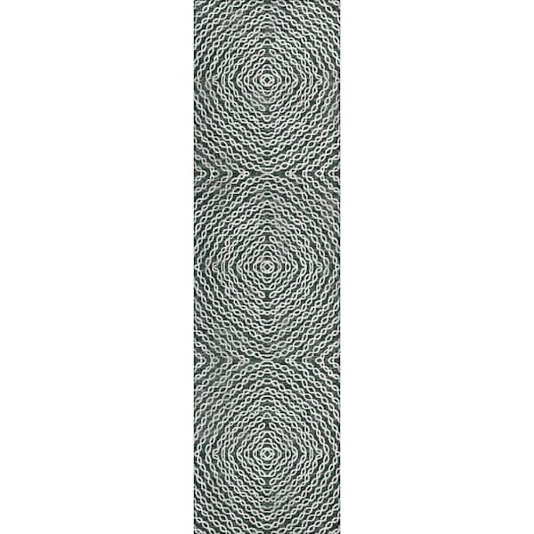 Bravado Grey 2 ft. 3 in. x 7 ft. 6 in. Geometric Indoor/Outdoor Washable Area Rug