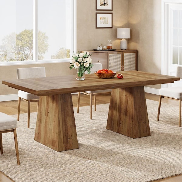 Roesler Brown Wood 63 in. Pedestal Dining Table Seats-6, Modern Kitchen Table with Heavy Duty Legs for Home, Dining Room