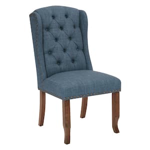 Jessica Navy Fabric Tufted Wing Chair with Bronze Nail-Heads and Coffee Legs