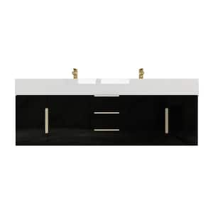 Bethany 59 in. W. x 20 in. D x 22 in. H Double Sink Floating Bath Vanity in Gloss Black with White Acrylic Top