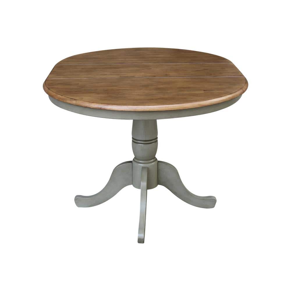 Distressed Hickory and Stone Round Extendable Dining Table