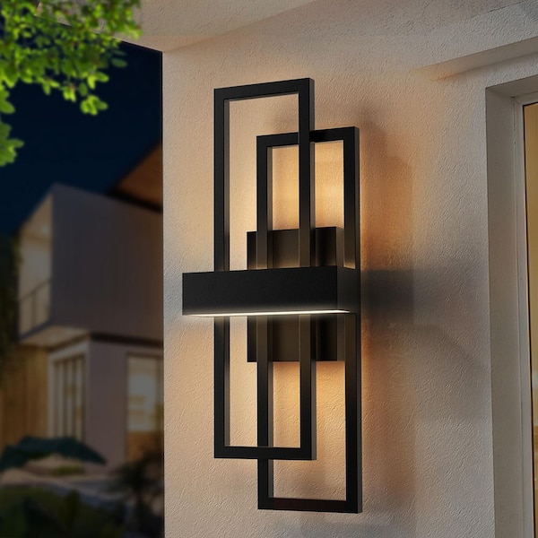 20 in. 2-Light Matte Black Modern Dimmable LED Outdoor Metal Exterior Front Porch Wall Lights Sconces Lighting Fixtures