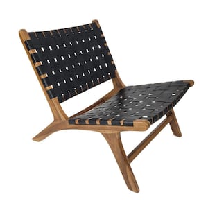 Brisot 26 in. Black Square Weave Leather on Teak Frame Lounge Chair