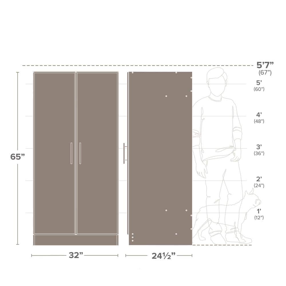 Elite Black 32" Freestanding Wardrobe Cabinet with Hanging Rail