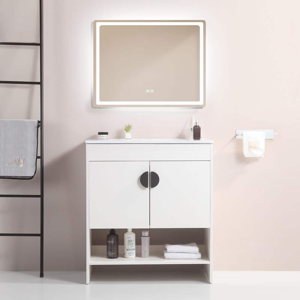 30 in. W x 18 in. D x 32 in. H Freestanding Bathroom Vanity in White with 2