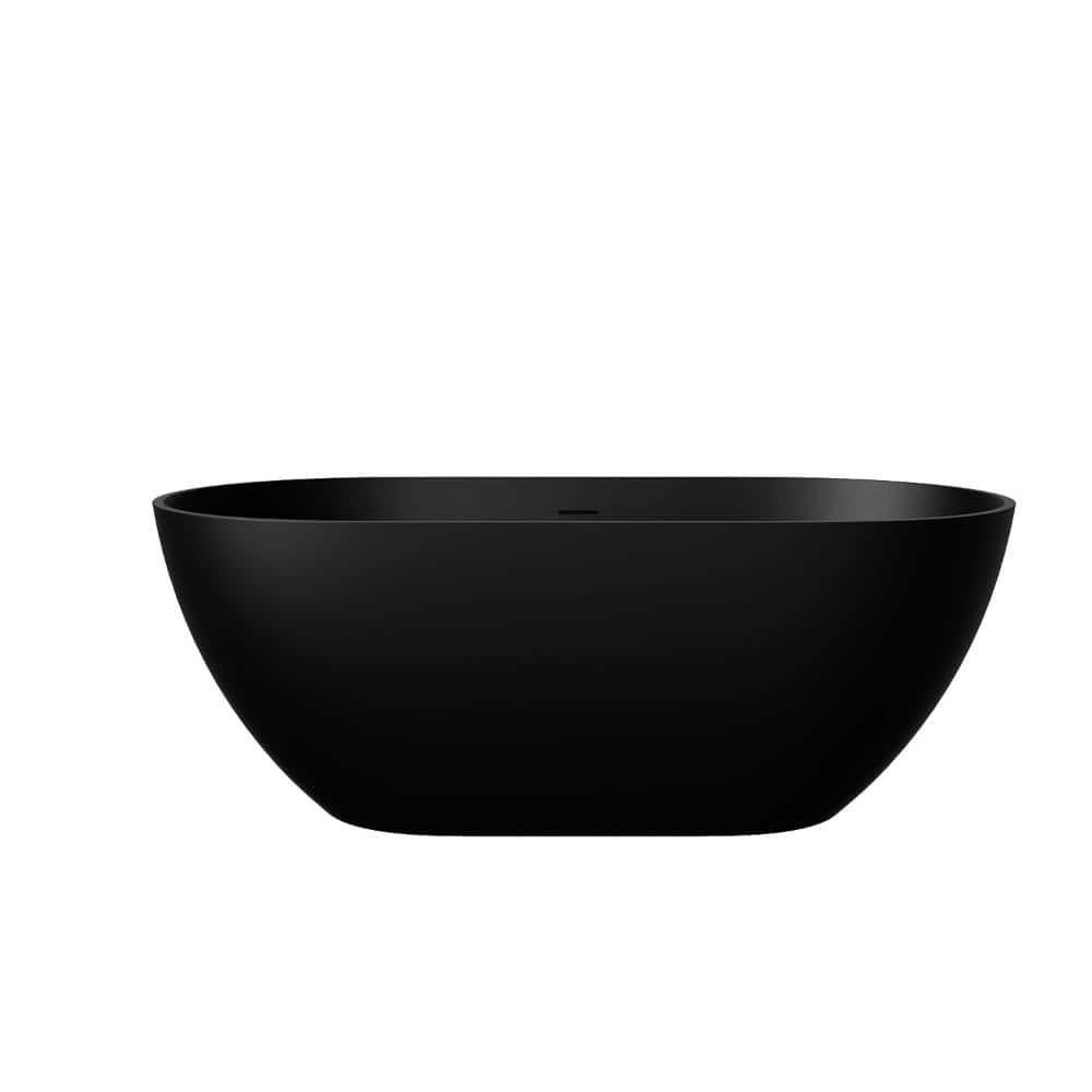 59 in. Freestanding Solid Surface Bathtub Oval Resin Stone Soaking Tub with Center Drain in Matte Black price history on PriceWatchPro