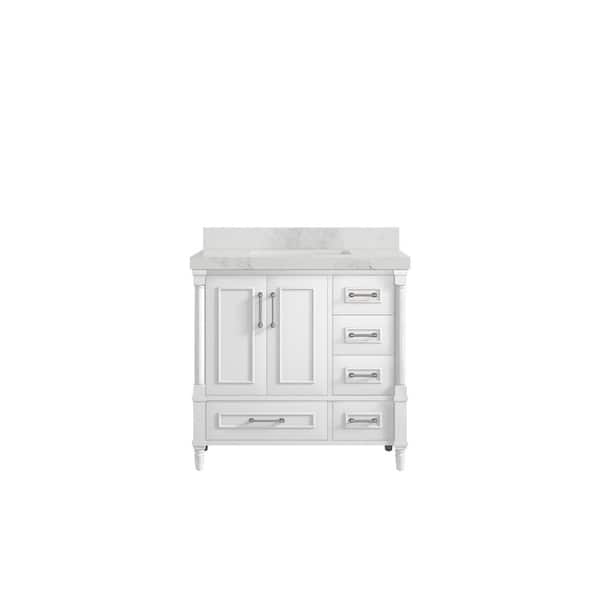 Willow Collections Hudson 36 in. W x 22 in. D x 36 in. H Single Sink Bath Vanity Center in White with 2 in. Calacatta Nuvo Top