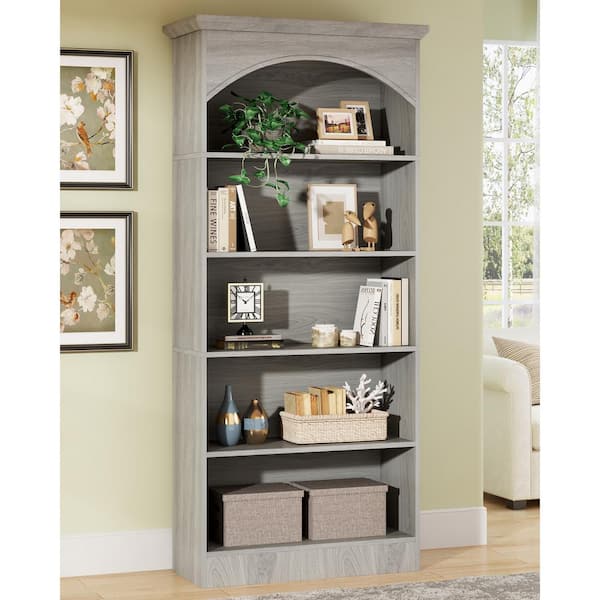 BYBLIGHT Eulas 70.9 in. Tall Gray Engineered Wood 5-Shelf Vintage Bookcase Bookshelf