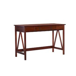 46 in. Rectangular Antique Tobacco 1 Drawer Writing Desk with Built-In Storage