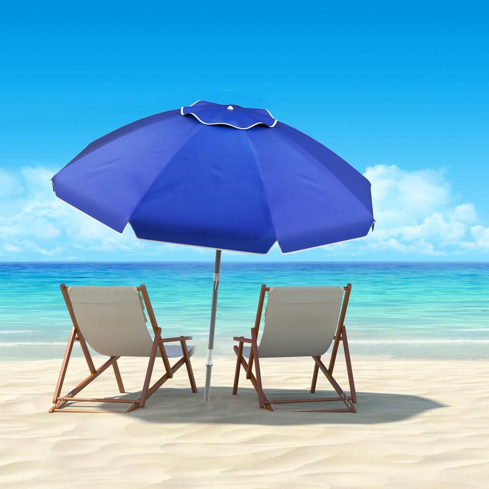 7 ft. Blue Aluminum Beach Umbrella with 360-Degree Tilt