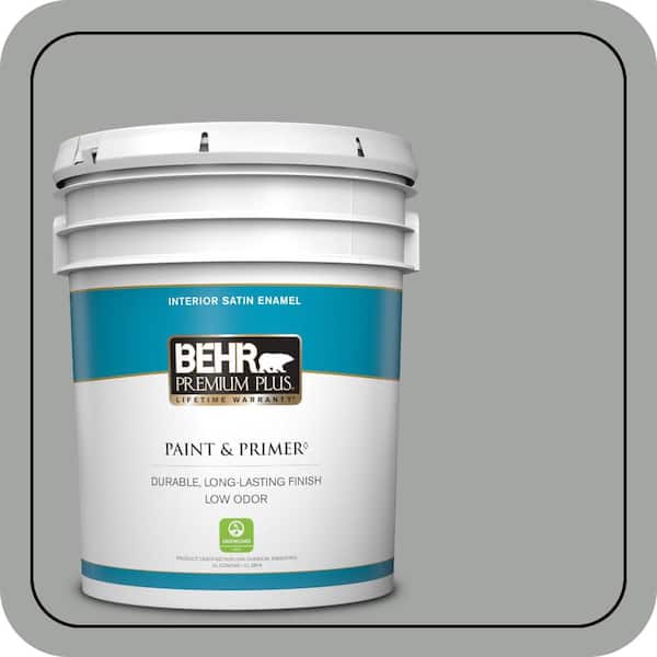 BEHR PREMIUM PLUS 5 gal. #PPU25-04 Sharkskin Suit Satin Enamel Low Odor Interior Paint & Primer