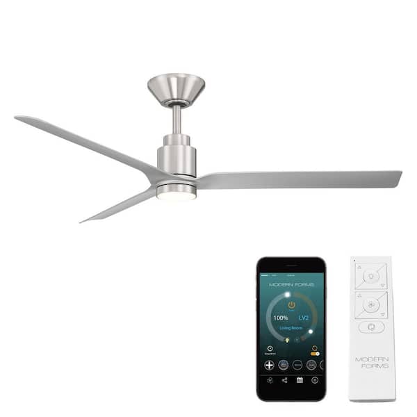 Smooth 52 in. Smart Indoor/Outdoor Brushed Nickel/Silver Standard Ceiling Fan Selectable CCT Integrated LED Plus Remote