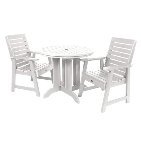 Highwood Weatherly White 3-Piece Recycled Plastic Round Outdoor Dining Set