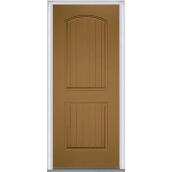 MMI Door 32 in. x 80 in. Left-Hand Inswing 2-Panel Archtop Planked Classic Painted Fiberglass Smooth Prehung Front Door