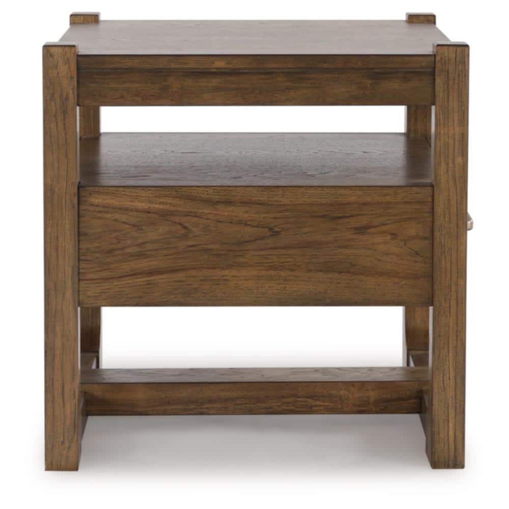 Light Brown Square Wood End Table with Storage Drawer