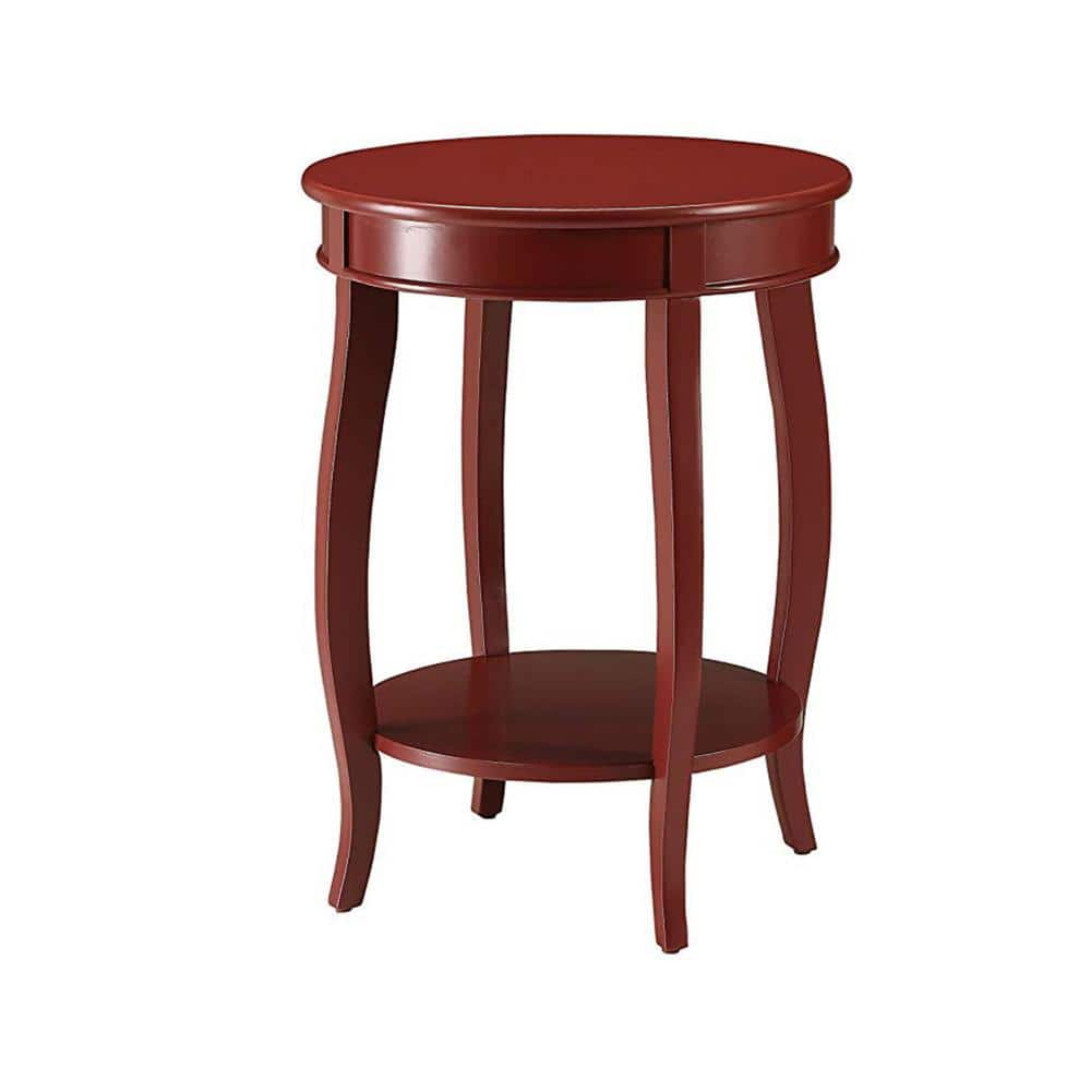 18 in. Red Round Wood End/Side Table with Wooden Frame -  Benjara, BM157289