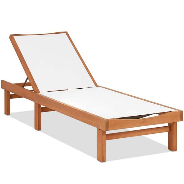 HONEY JOY Eucalyptus Wood Recliner Outdoor Chaise Lounge Chair with 5-Level Backrest, Breathable and Quick Drying Seat