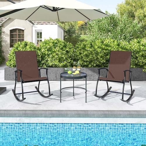 2-Pieces Metal Outdoor Rocking Chairs with Breathable Backrest