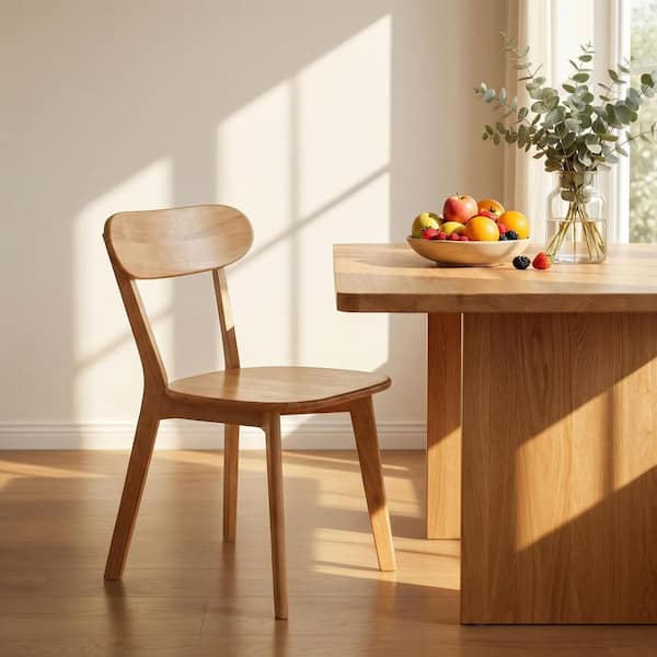Fervix Mid-Century Modern Natural Finish Solid Wood Dining Chair with Curved Backrest (1-Pack)