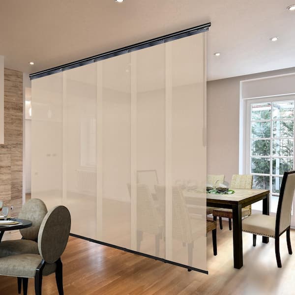 EMOH Sienna Mesh 58 in.- 110 in. W x 116 in. L Adjustable 5-Panel Black Single Rail Panel Track with 23.5 in. Slates