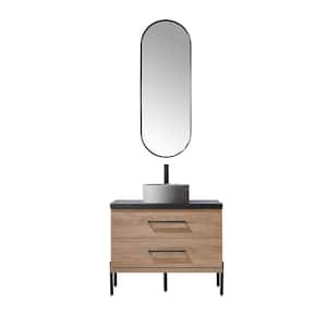 Trento 36 in. W x 21.7 in. D x 35.8 in. H Single Concrete(R) Sink Bath Vanity in Oak with Black Sintered Top and Mirror